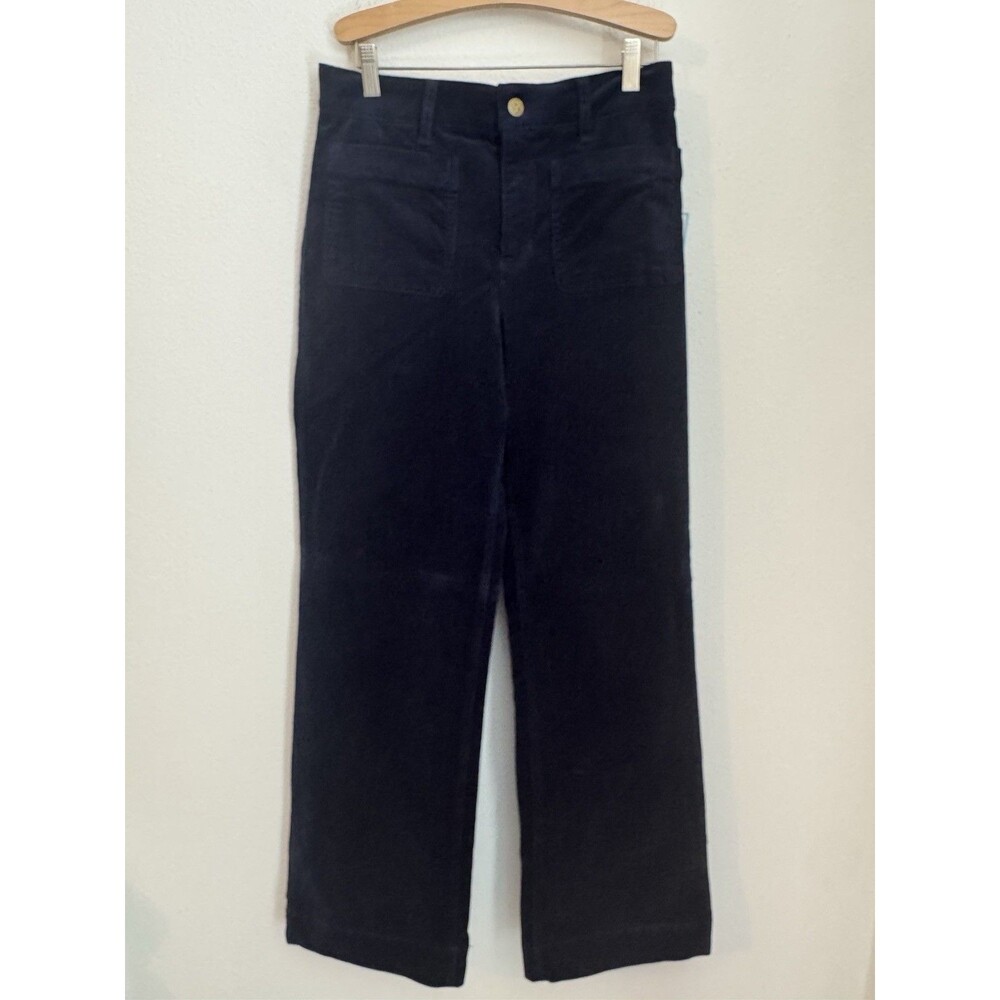 New Draper James Pants Wide Leg Corduroy Cotton Spandex Navy Blue Patch Pocket